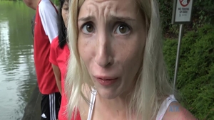 Amazing skinny blonde haired Piper Perri outdoors
