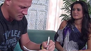 Handjob in the company of small boobs brunette Cece Stone